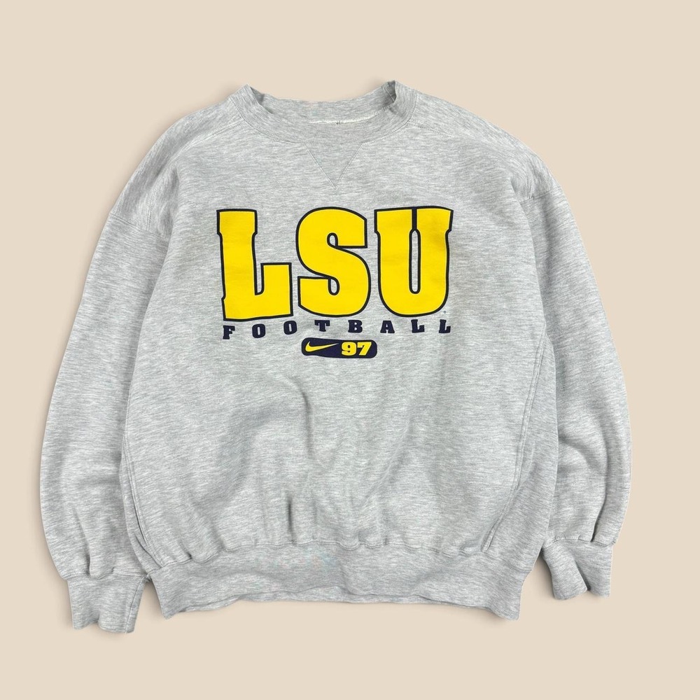 Vintage 90s LSU Tigers Football Nike Crewneck Sweatshirt Grey Mens M